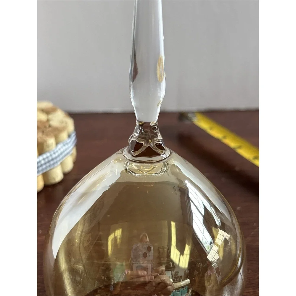 Pier 1 Amber Golden Large Balloon Wine Glasses Clear Stem Set Of 2 8.5